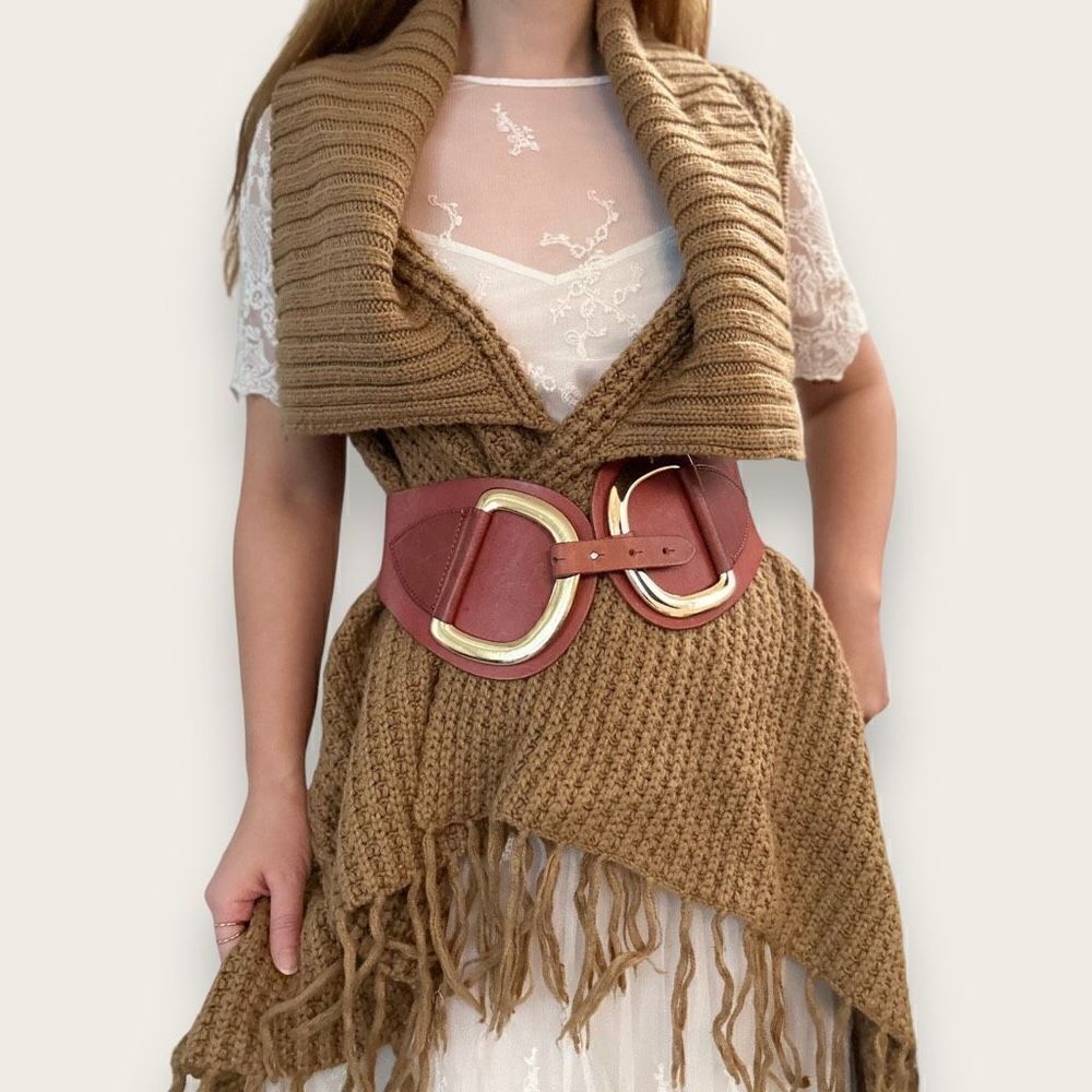 525 America Brown‎ Knitted Waterfall Woven Cardigan OS Boho